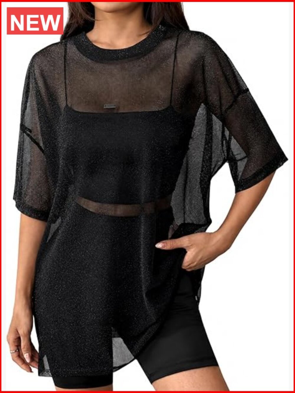 Women's Sheer Mesh Oversized T-Shirt Short Sleeve See Through Tee
